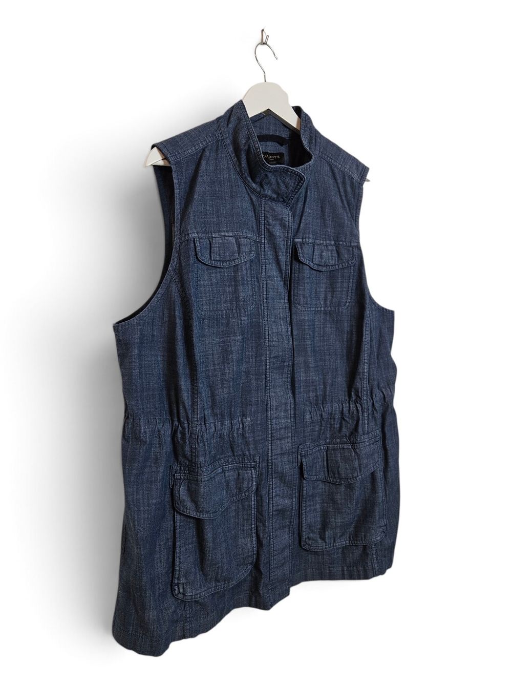 Talbots Utility Vest 2X Casual Chambray Safari Cinch Waist 4 Pocket Blue Plus XL